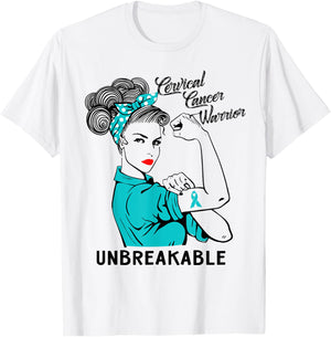 Cervical Cancer Warrior Unbreakable Awareness Gift T-Shirt - T-Shirt | White