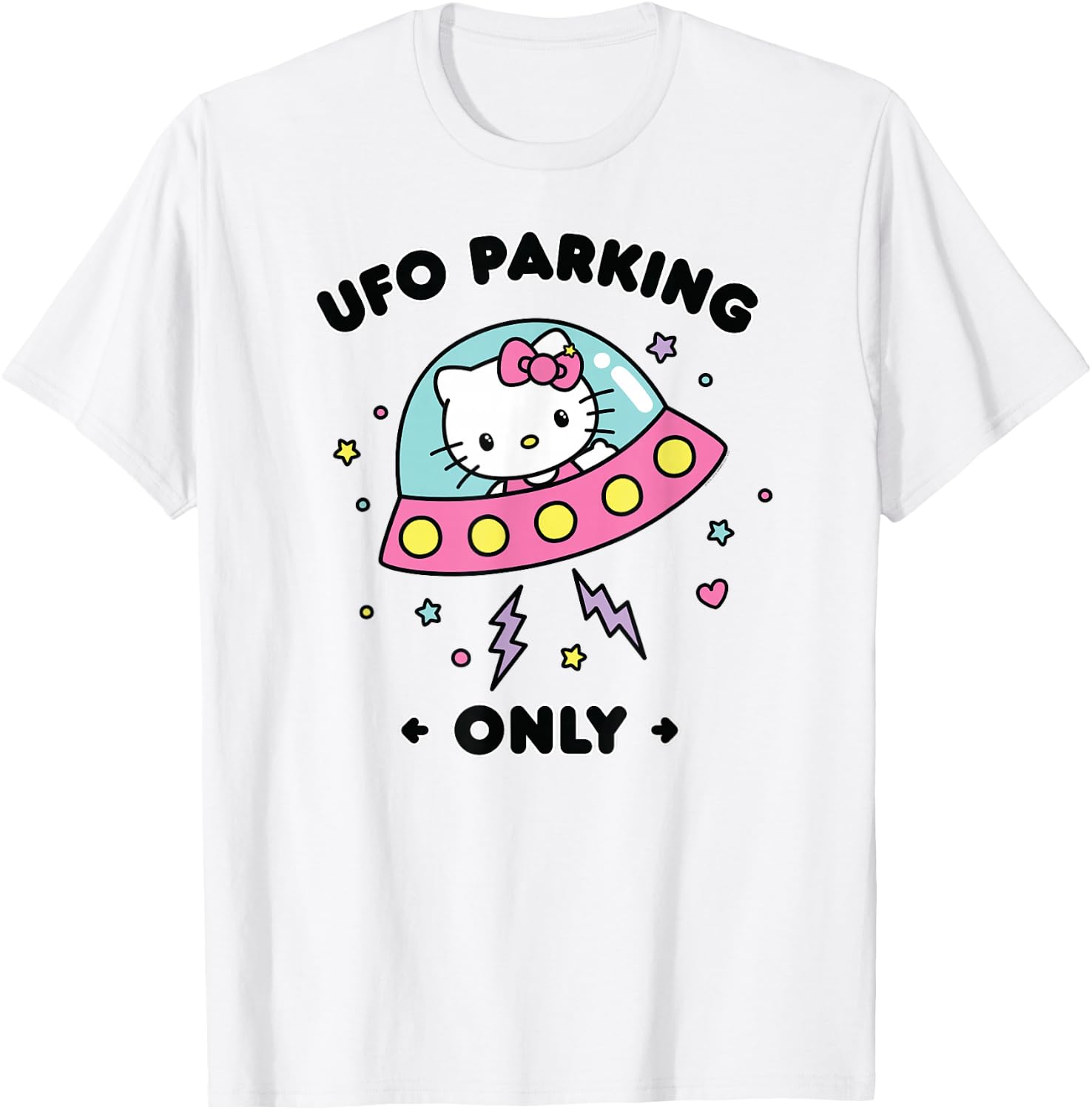 Hello Kitty UFO Parking Only Area 51 Alien Spaceship T-Shirt - T-Shirt | White