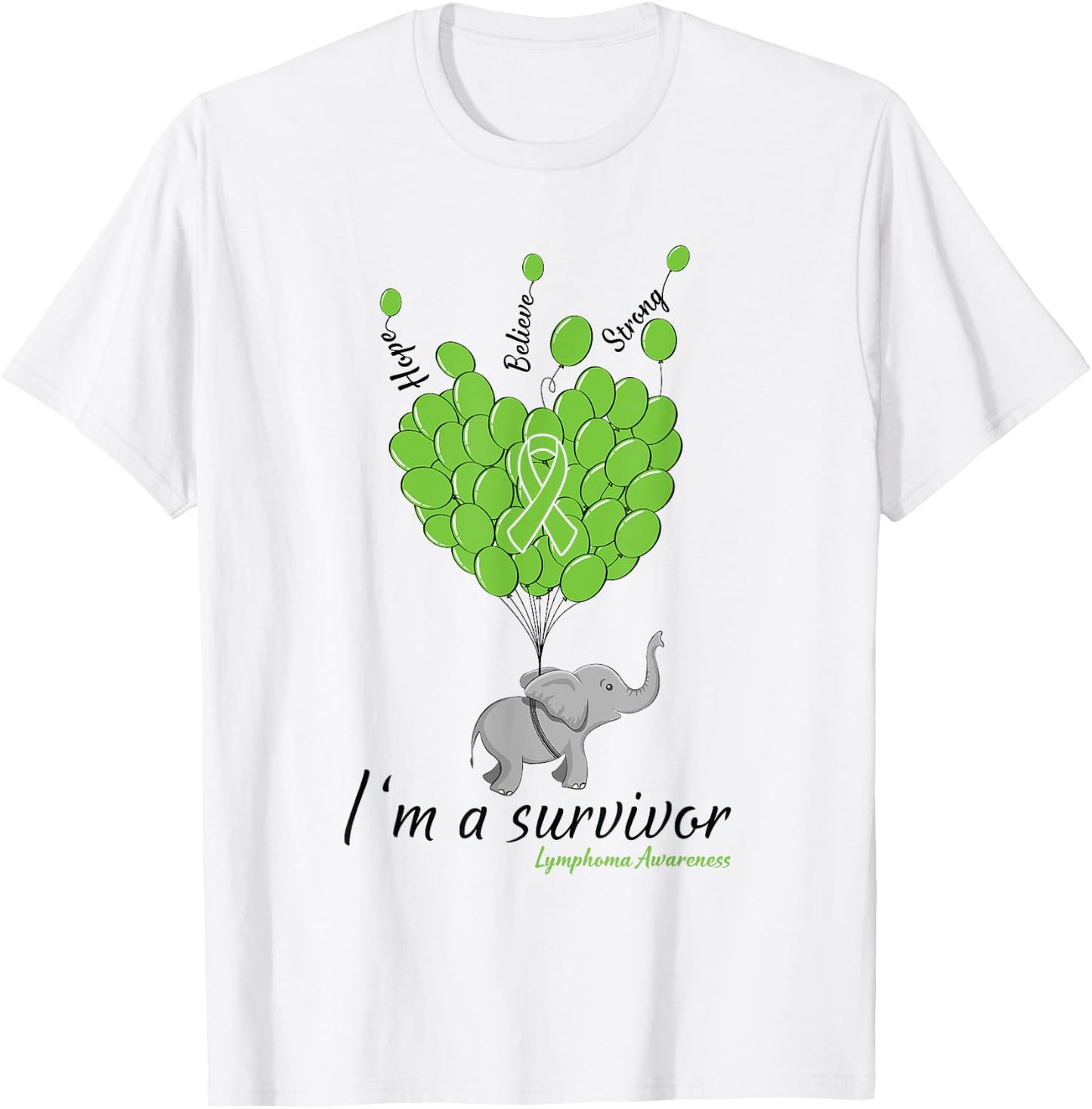 Elephant I'm a Survivor Heart Lymphoma Awareness gift T-Shirt - T-Shirt | White
