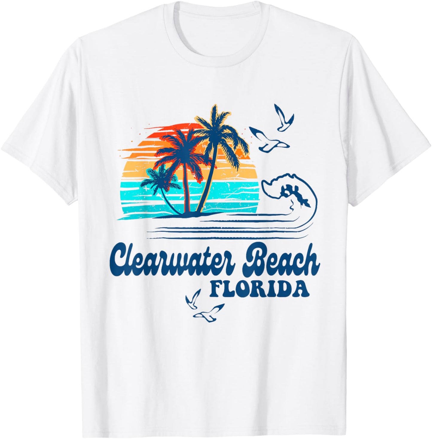 Clearwater Beach Florida 2025 Sunset Vintage 70's Retro T-Shirt - T-Shirt | White