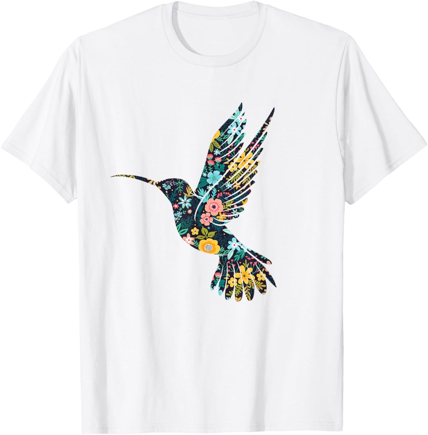 Floral Hummingbird Silhouette Girls Graphic T-Shirt - T-Shirt | White