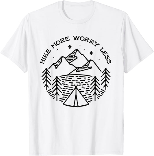 Funny Mountain Hiker Hike More Worry Less Hiking Outdoor T-Shirt - T-Shirt | White