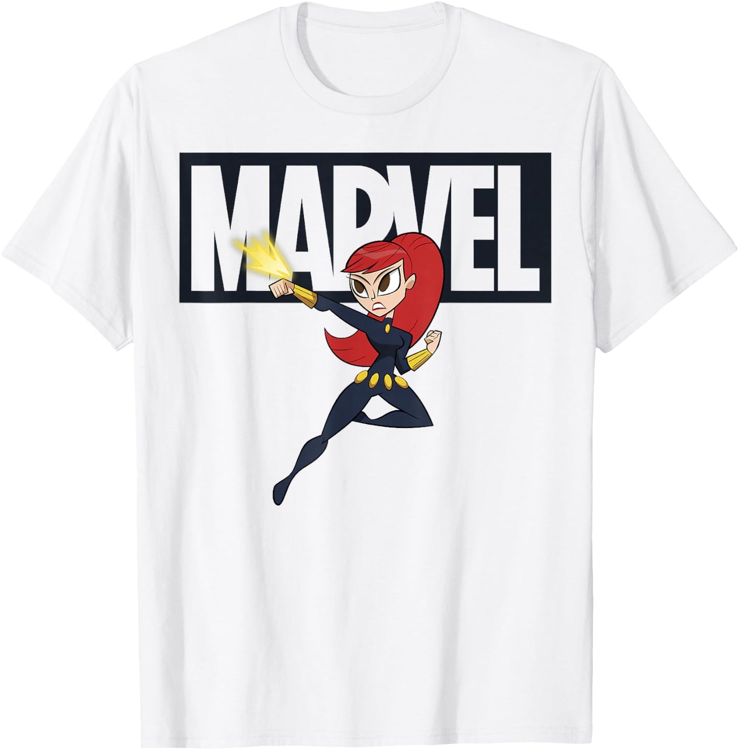 Marvel Black Widow Chibi Action Pose Logo Outline T-Shirt - T-Shirt | White