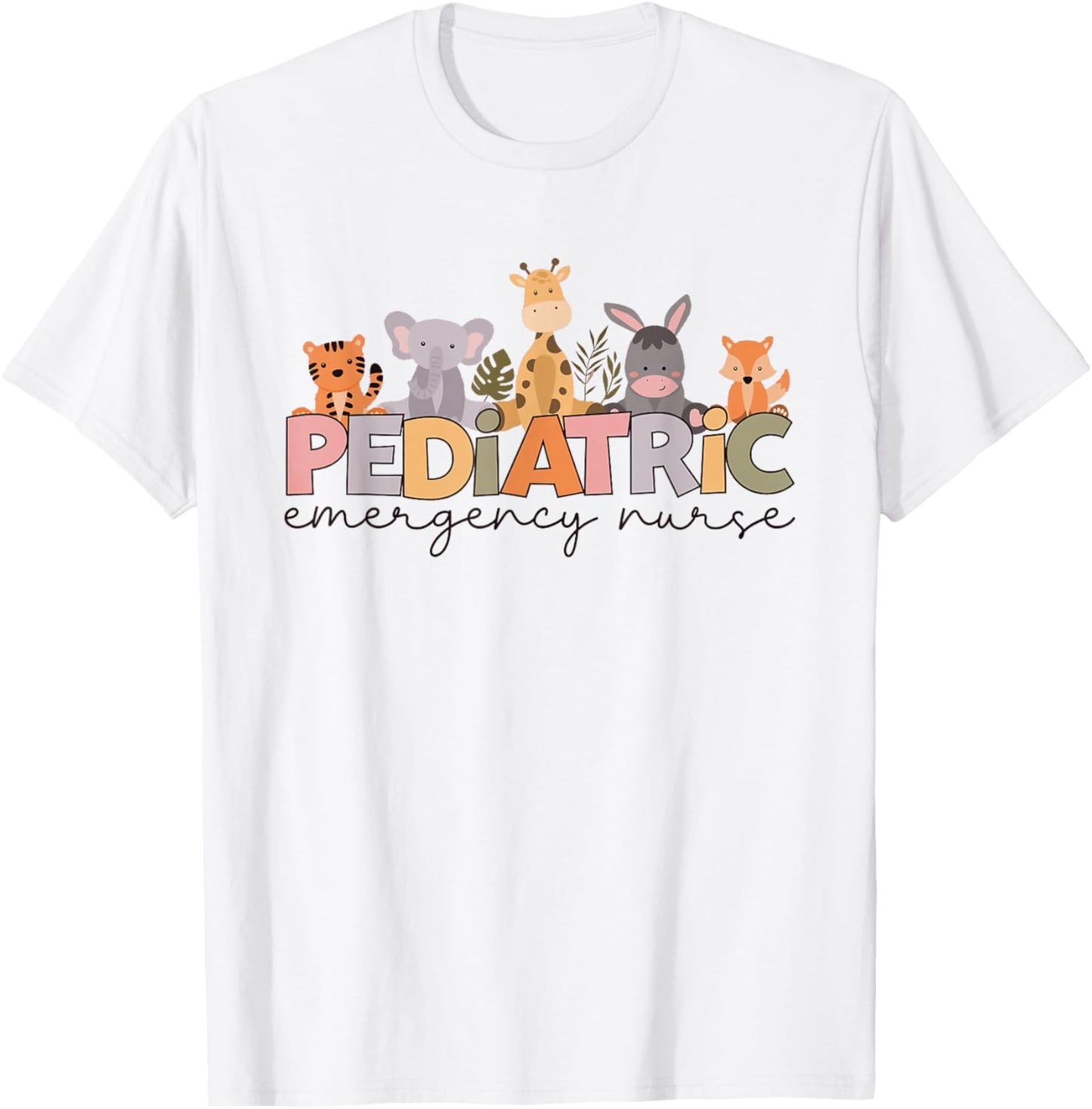 Women Pediatric Emergency Nurse Safari Animals Peds ER Nurse T-Shirt - T-Shirt | White