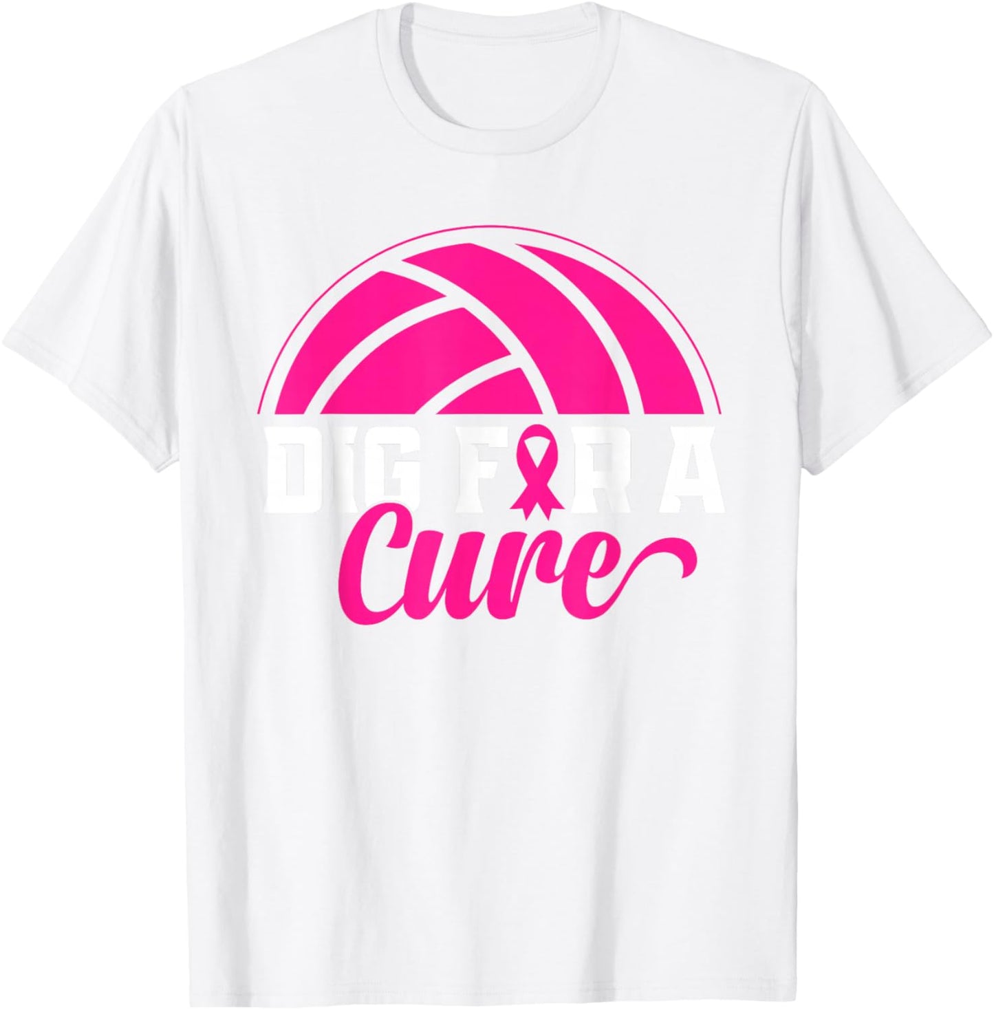 Dig For A Cure Breast Cancer Awareness Volleyball Pink Print T-Shirt - T-Shirt | White