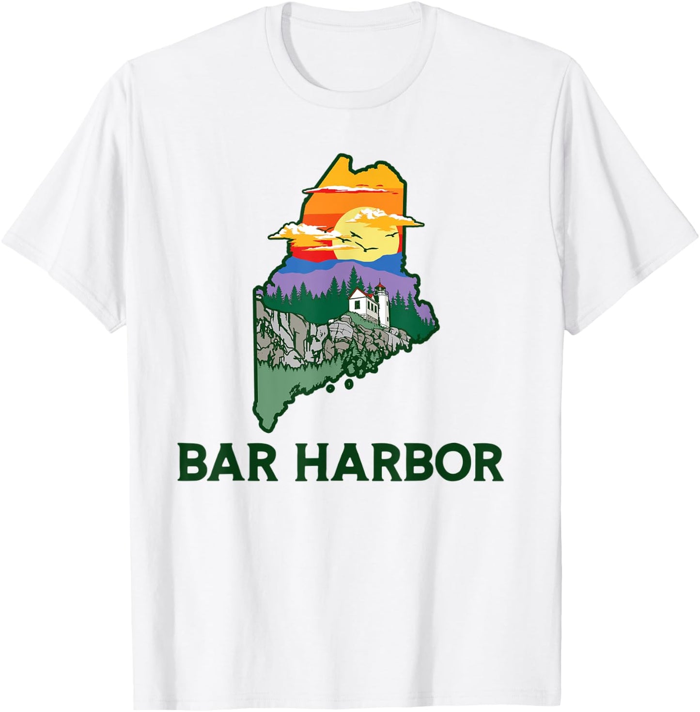 Retro Bar Harbor Maine Nature & Outside Illustrated Graphic T-Shirt - T-Shirt | White