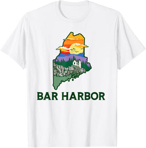 Retro Bar Harbor Maine Nature & Outside Illustrated Graphic T-Shirt - T-Shirt | White