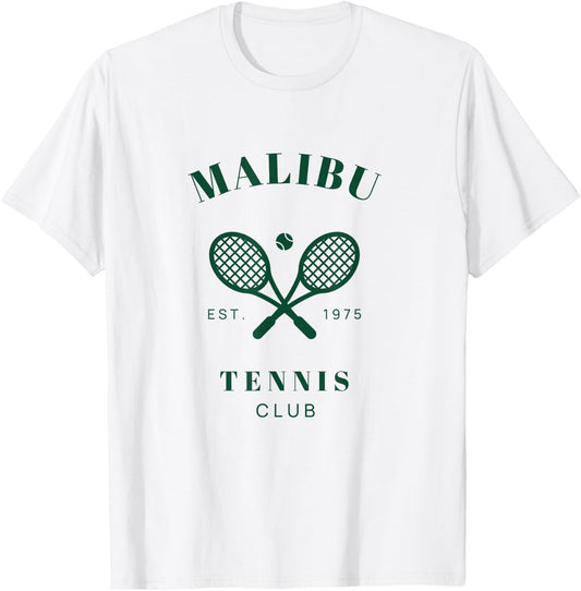 Malibu California Preppy Tennis Club Green T-Shirt - T-Shirt | White