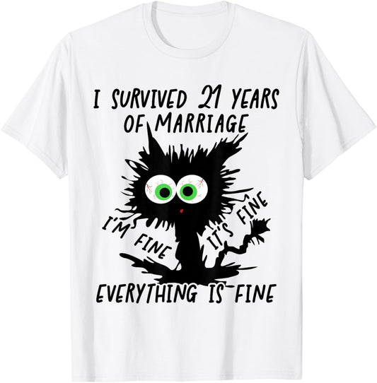 Nickel Wedding I Survived 21 Years Of Marriage T-Shirt - T-Shirt | White
