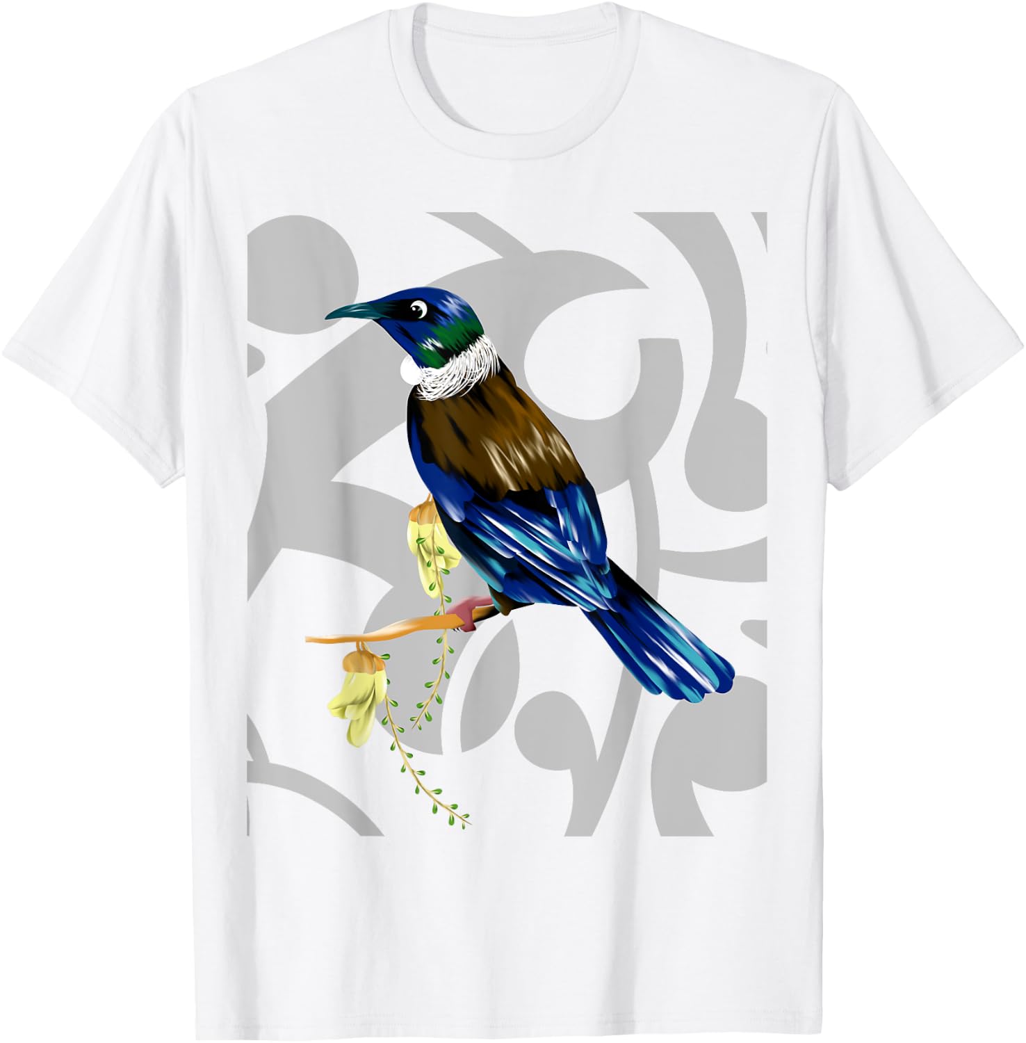Tui New Zealand Bird Maori Koru Pattern. T-Shirt - T-Shirt | White