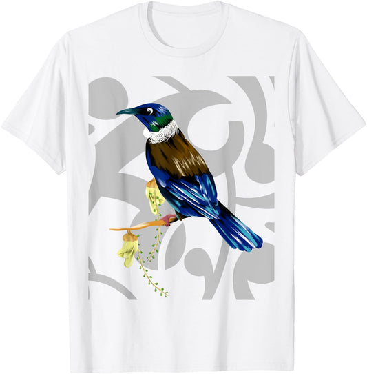 Tui New Zealand Bird Maori Koru Pattern. T-Shirt - T-Shirt | White