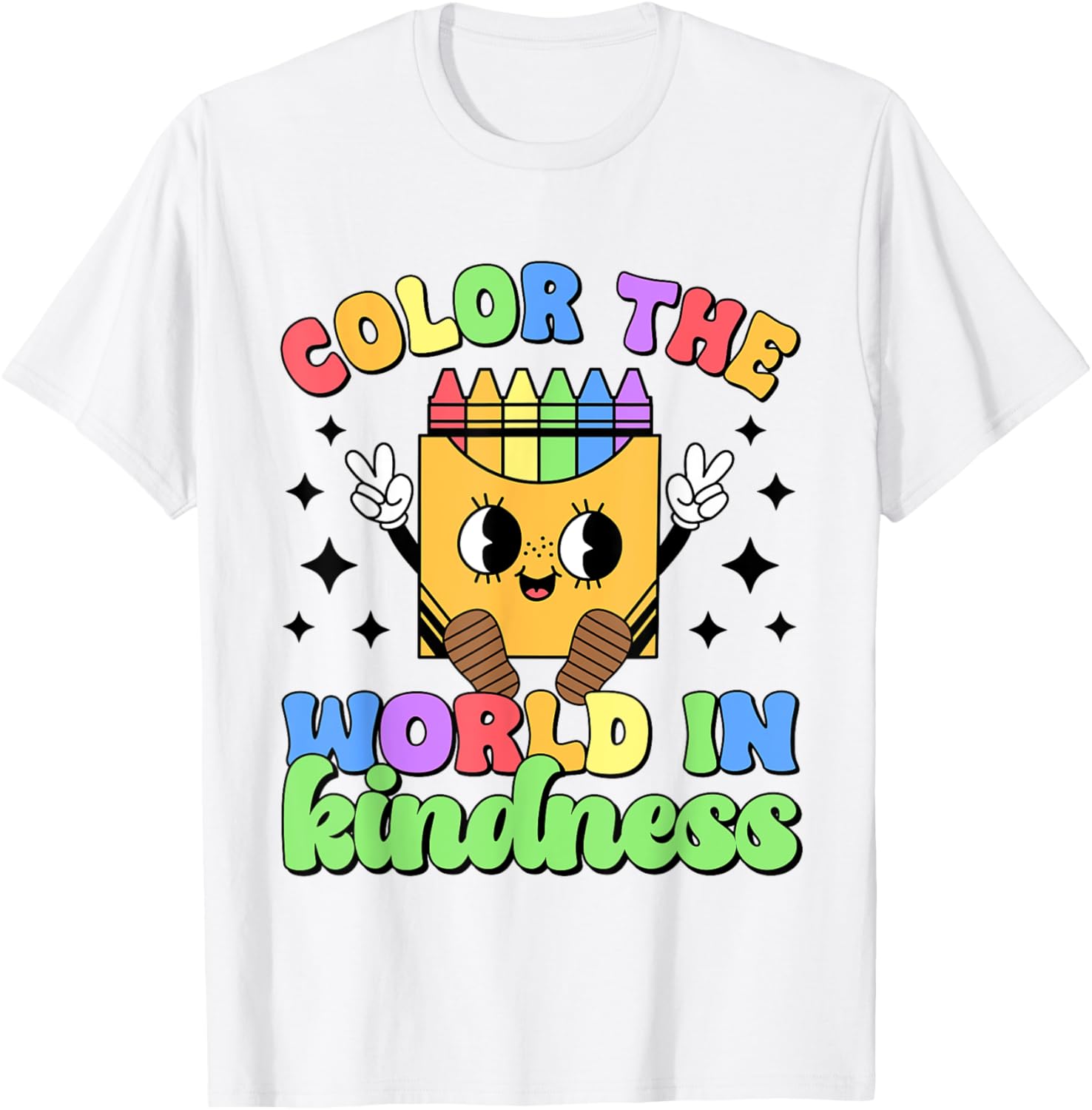 Teacher Back To School Color In Kindness Crayon Pencil T-Shirt - T-Shirt | White