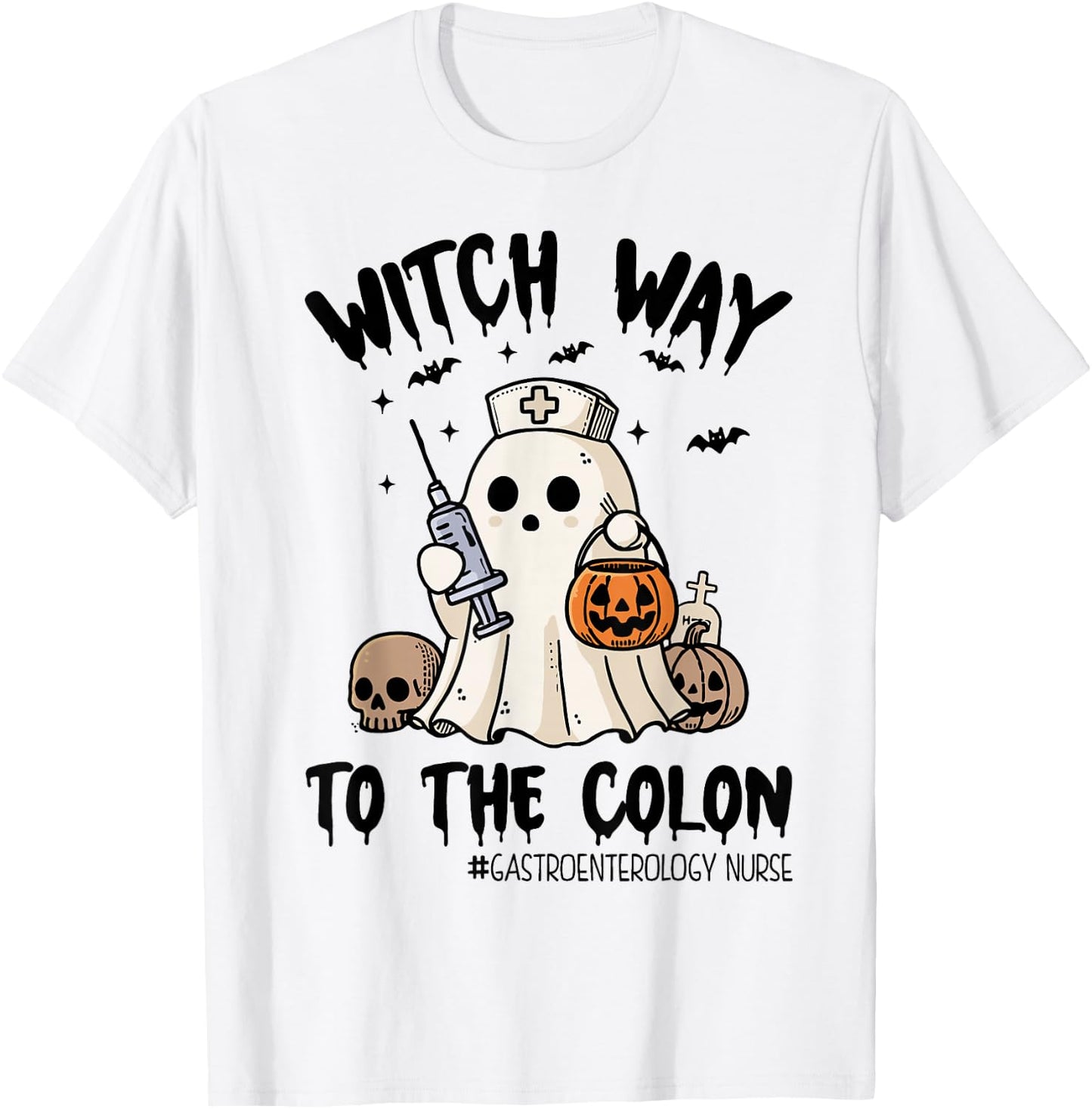 Gastroenterology Nurse Halloween Endo Nurse Ghost Endoscopy T-Shirt - T-Shirt | White