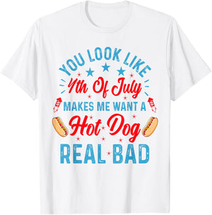 Patriotic Retro You Look Like the 4th of July Hot Dog T-Shirt - T-Shirt | White