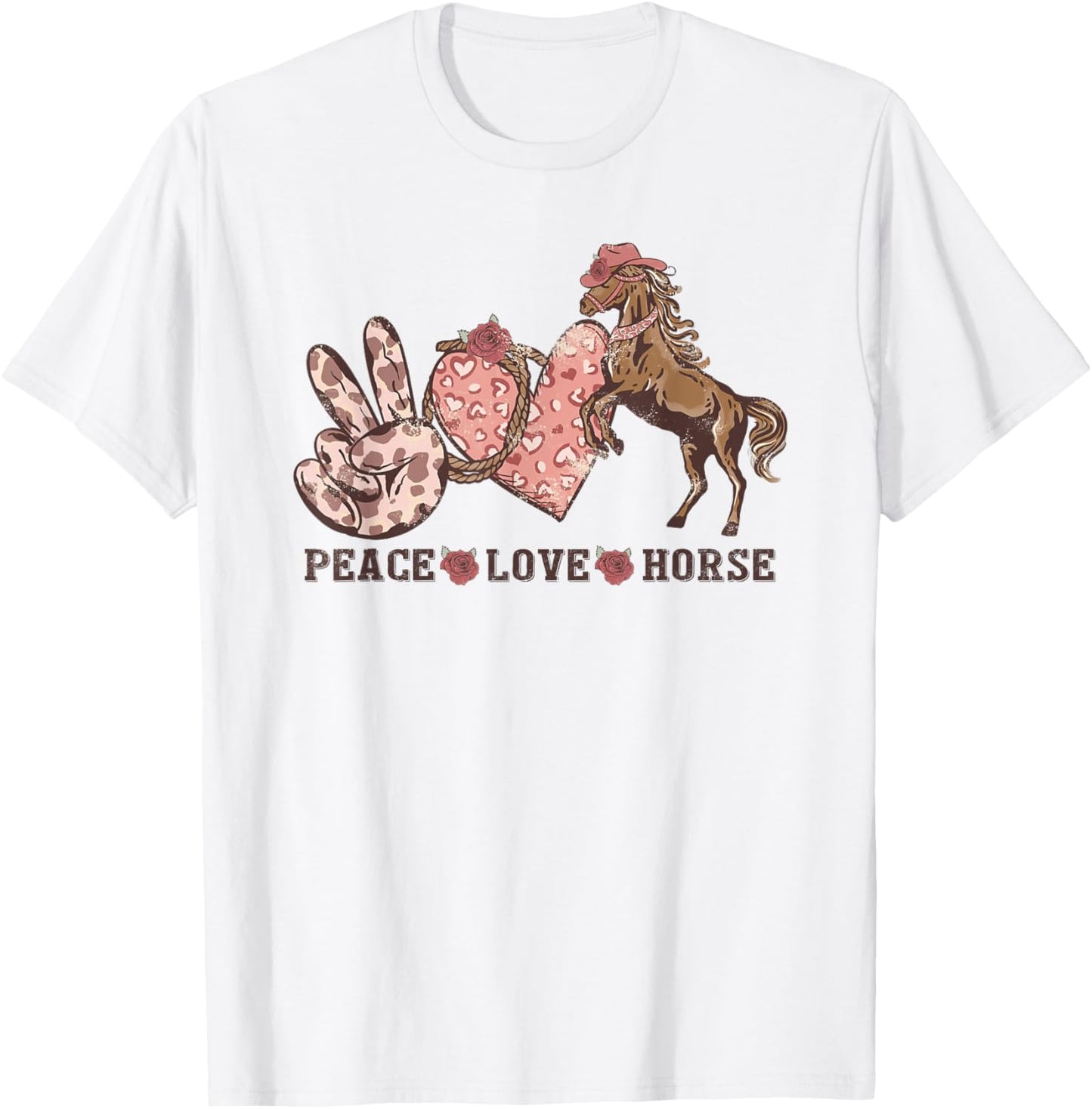 Peace Love Horses Girl I Love My Horses Equestrian Horseback T-Shirt - T-Shirt | White