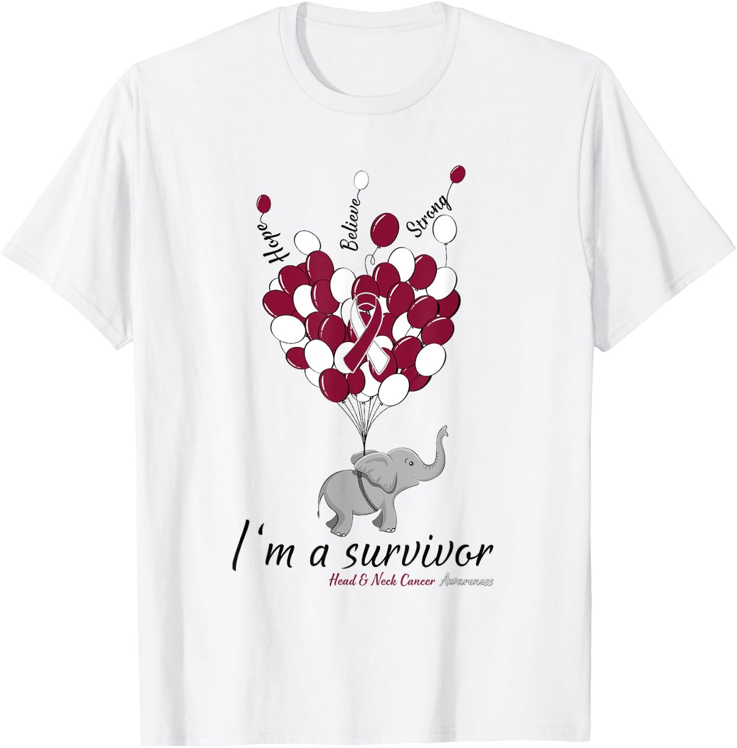 Elephant I'm a Survivor Heart Head & Neck Cancer Awareness T-Shirt - T-Shirt | White