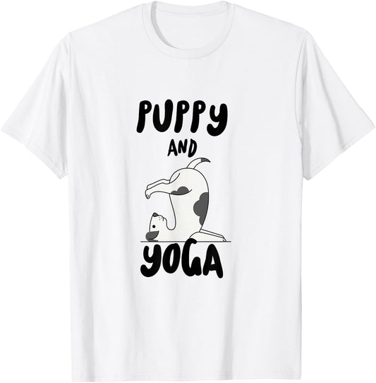 Puppy And Yoga T-Shirt - T-Shirt | White