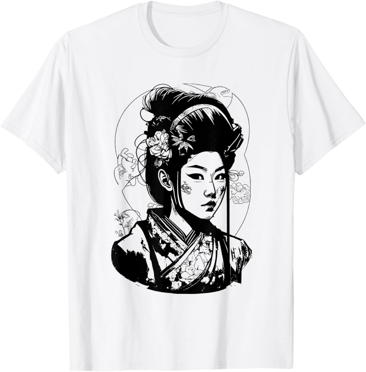 Comic Drawing of a Japanese Manga Geisha T-Shirt - T-Shirt | White