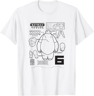 Disney Big Hero 6 Baymax Upgrades Kanji Schematics T-Shirt - T-Shirt | White