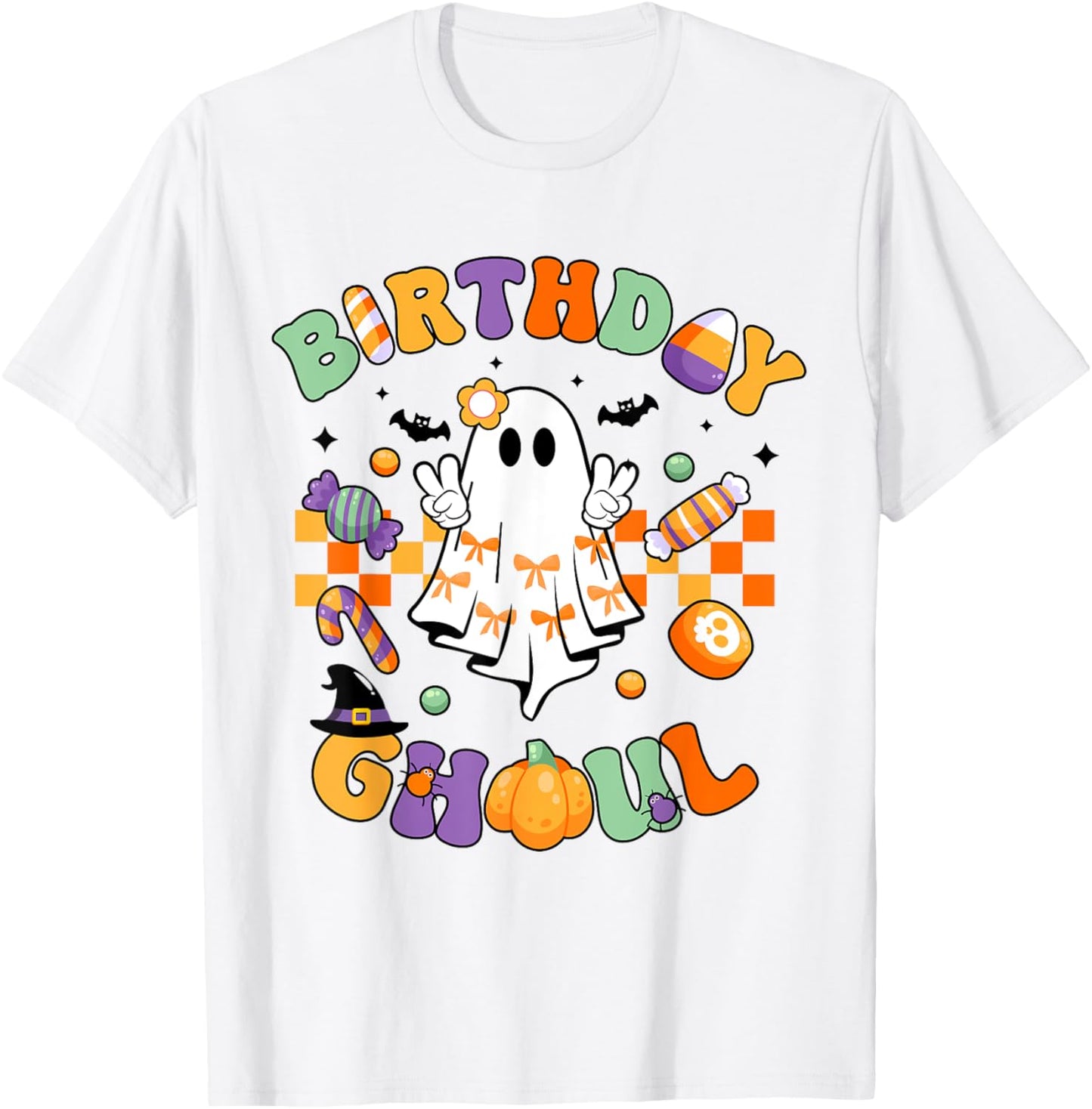 Birthday Ghoul Retro Groovy Boo Ghost Halloween Birthday T-Shirt - T-Shirt | White