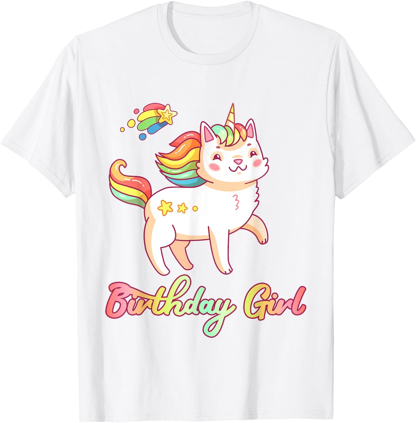 Birthday Girl Unicorn Caticorn Girls Shirt Birthday Party T-Shirt - T-Shirt | White