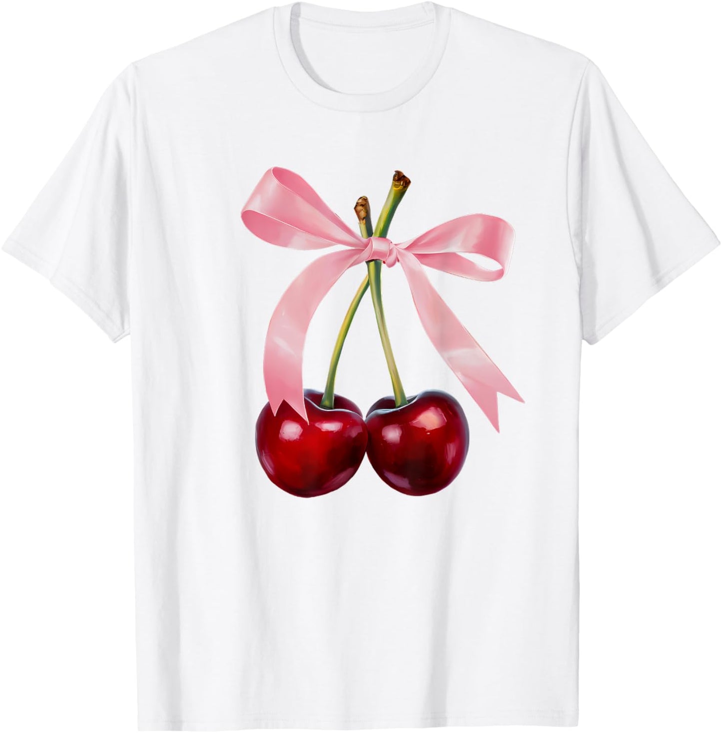 Cherry Graphic Pink Bow Red Aesthetic Cherries Summer Y2K Women Kids T-Shirt - T-Shirt | White