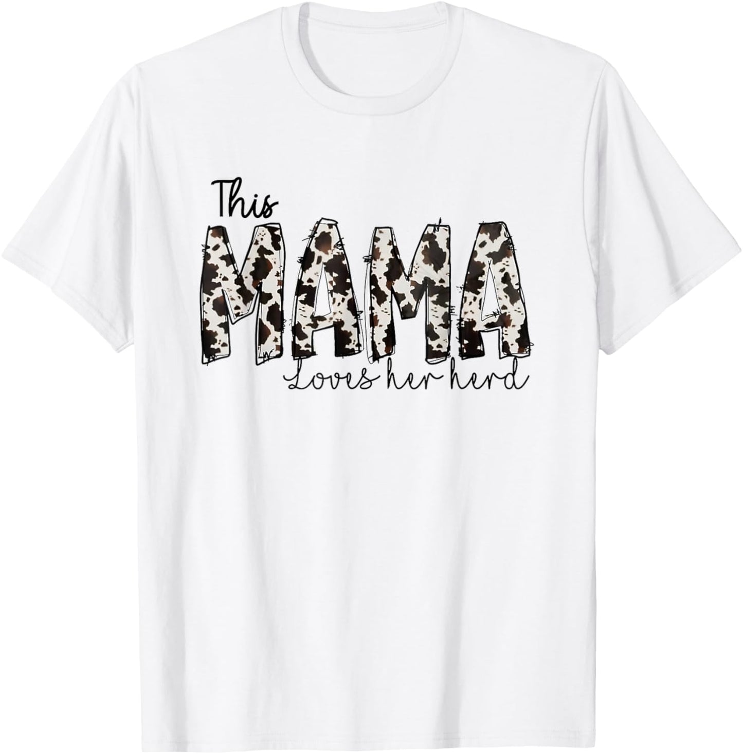 This Mama Loves Her Herd Mother's Day Cow Pattern T-Shirt - T-Shirt | White