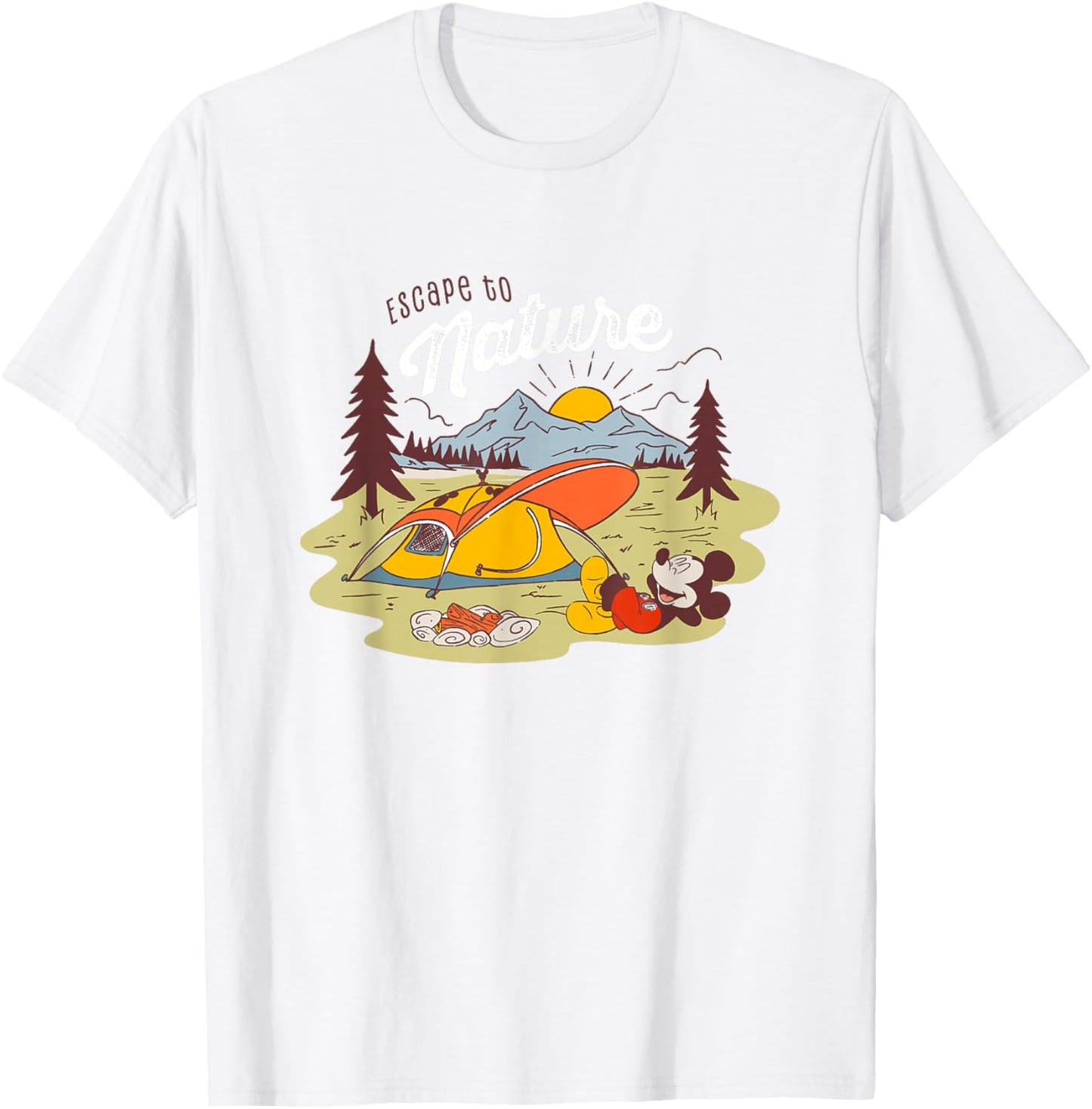 Disney Mickey And Friends Escape To Nature Retro Camping T-Shirt - T-Shirt | White