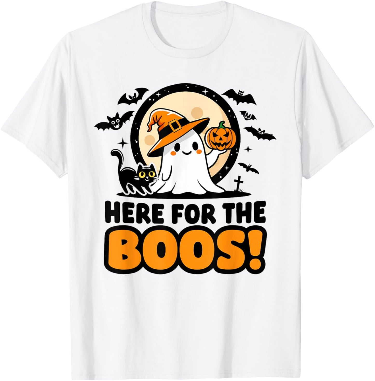 Funny Ghost Witch Pumpkin Black Cat | Cute Halloween Boos T-Shirt - T-Shirt | White