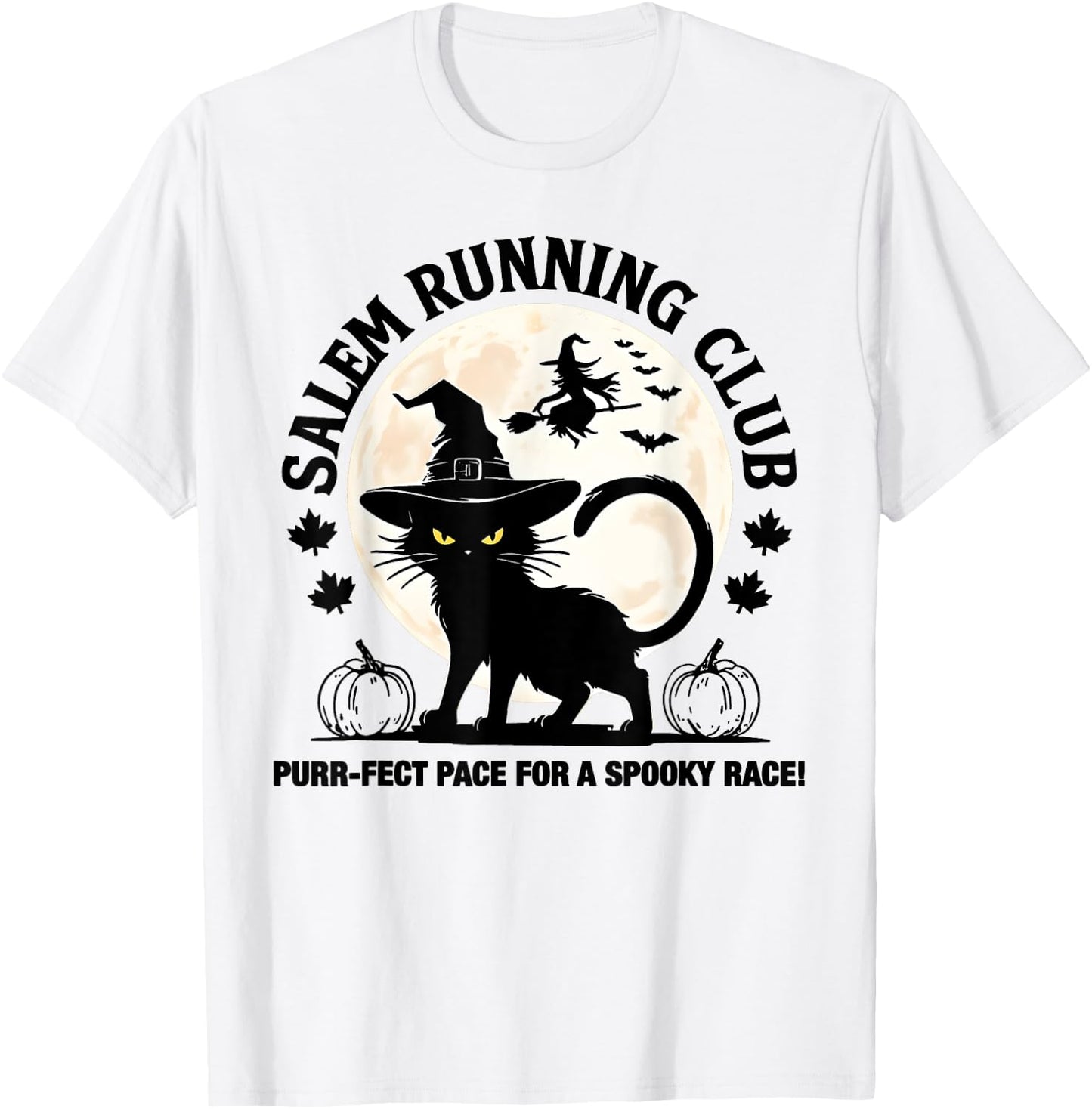 Funny Salem Running Club Witch Cat Halloween Graphic Men Women T-Shirt - T-Shirt | White