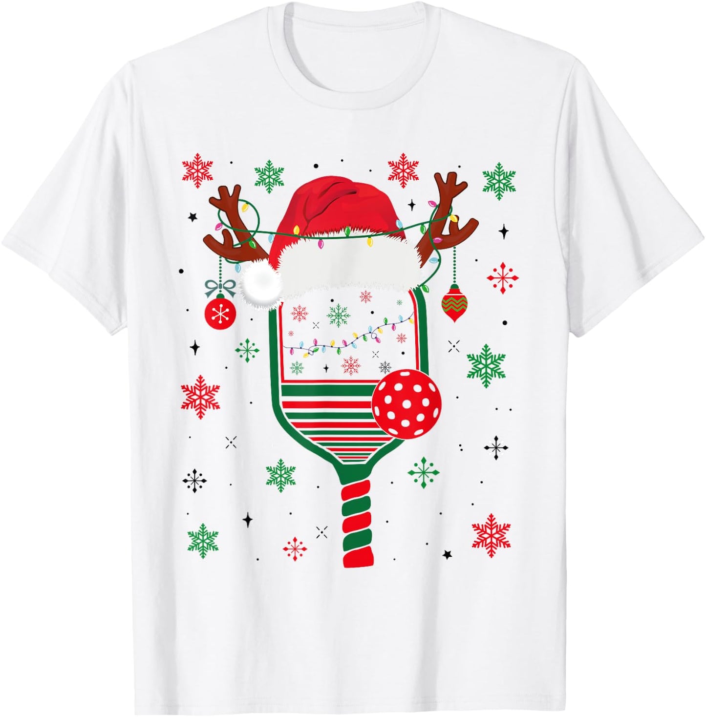 Pickleball Player Christmas Holiday Reindeer Xmas Women Men T-Shirt - T-Shirt | White
