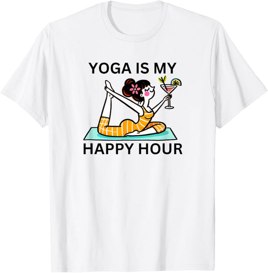 Funny Yoga Is My Happy Hour Martini T-Shirt - T-Shirt | White