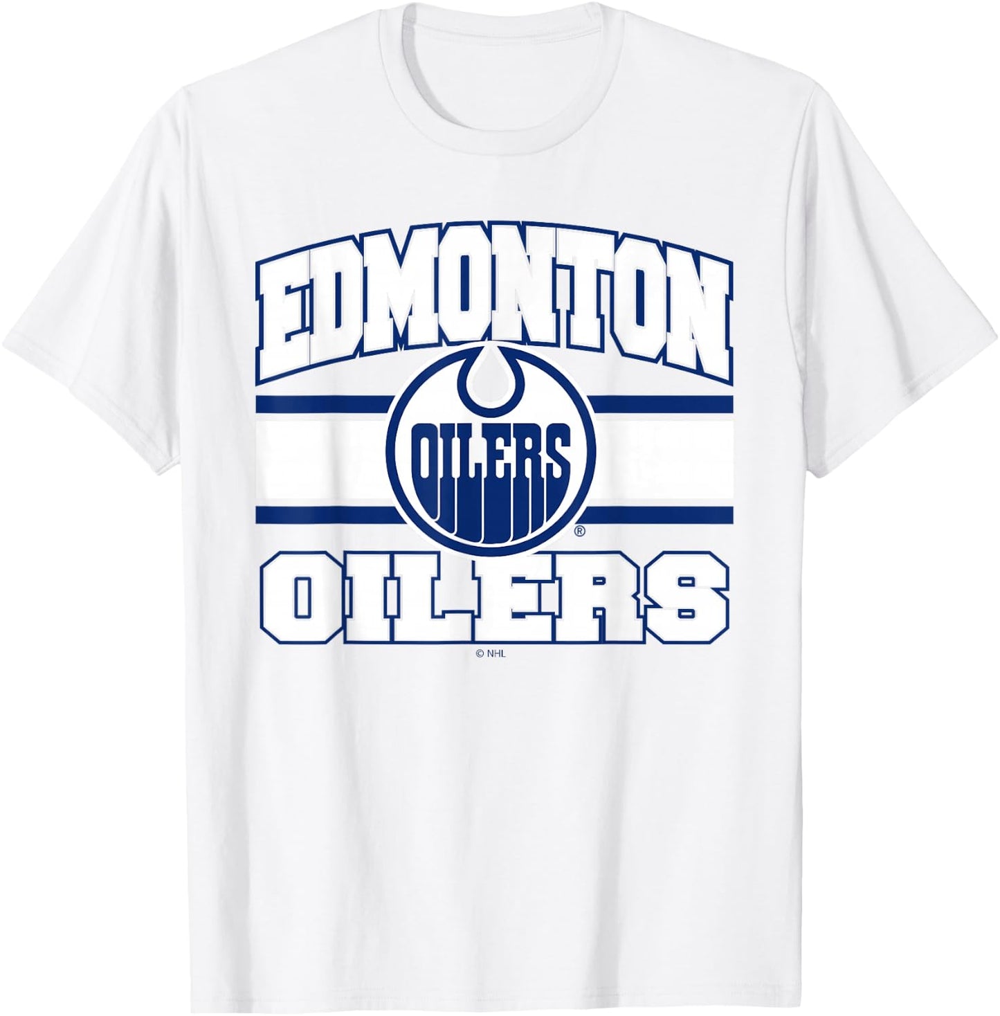 Edmonton Oilers Stripe Orange Officially Licensed T-Shirt - T-Shirt | White