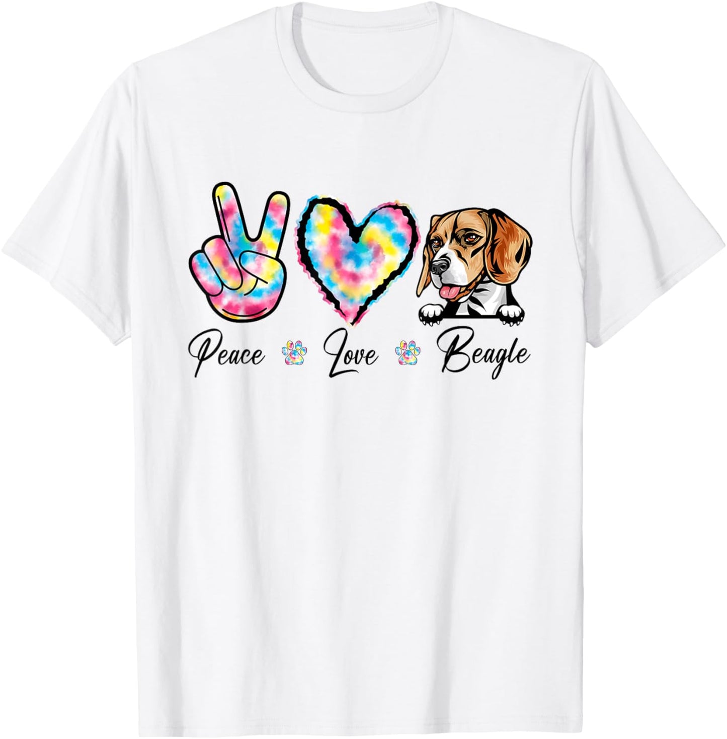Tie Dye Peace Love Beagle Dog Puppy Paw Lover Men Women Kids T-Shirt - T-Shirt | White
