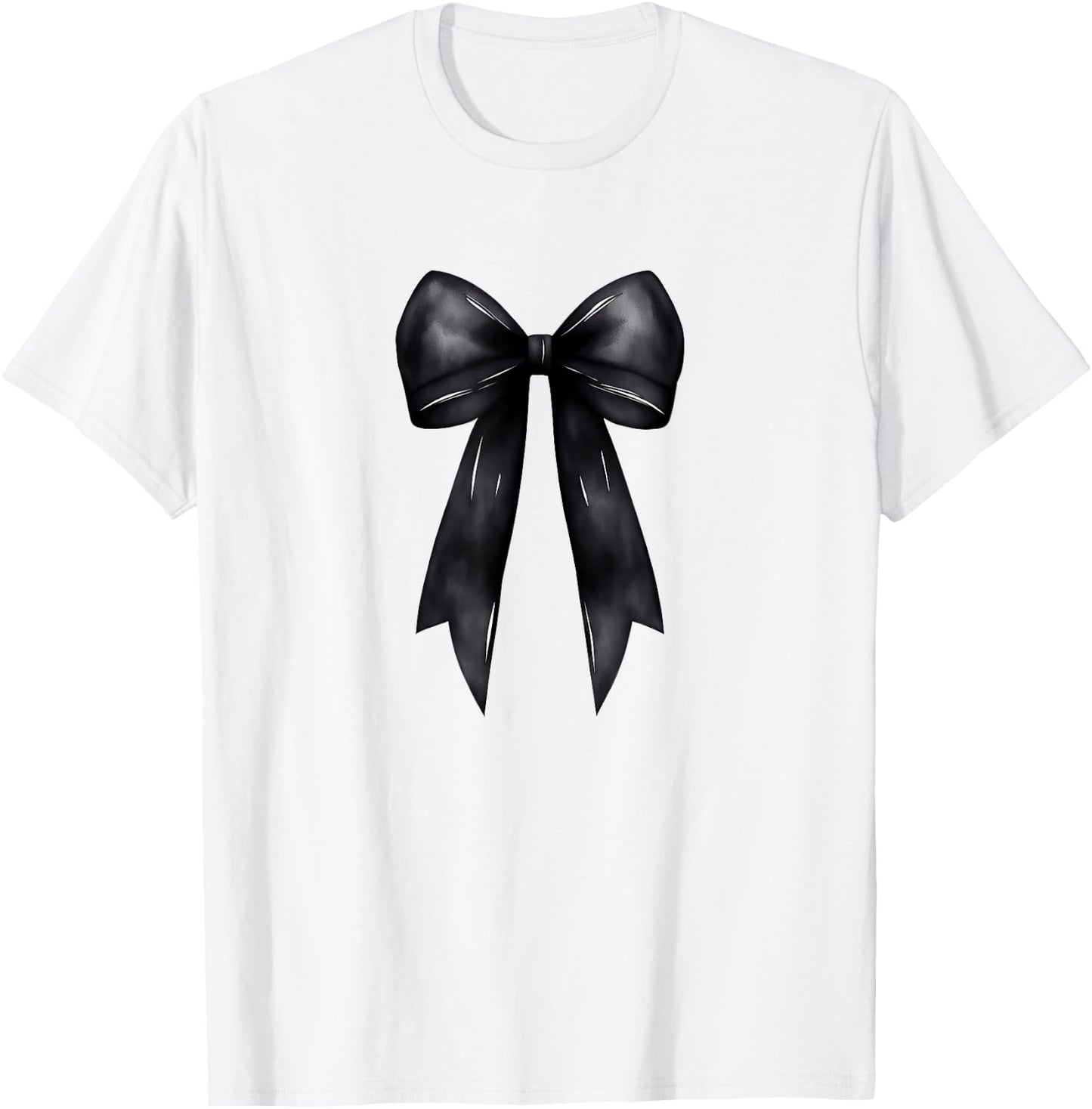 Aesthetic Black Bow Ribbon Watercolor T-Shirt - T-Shirt | White