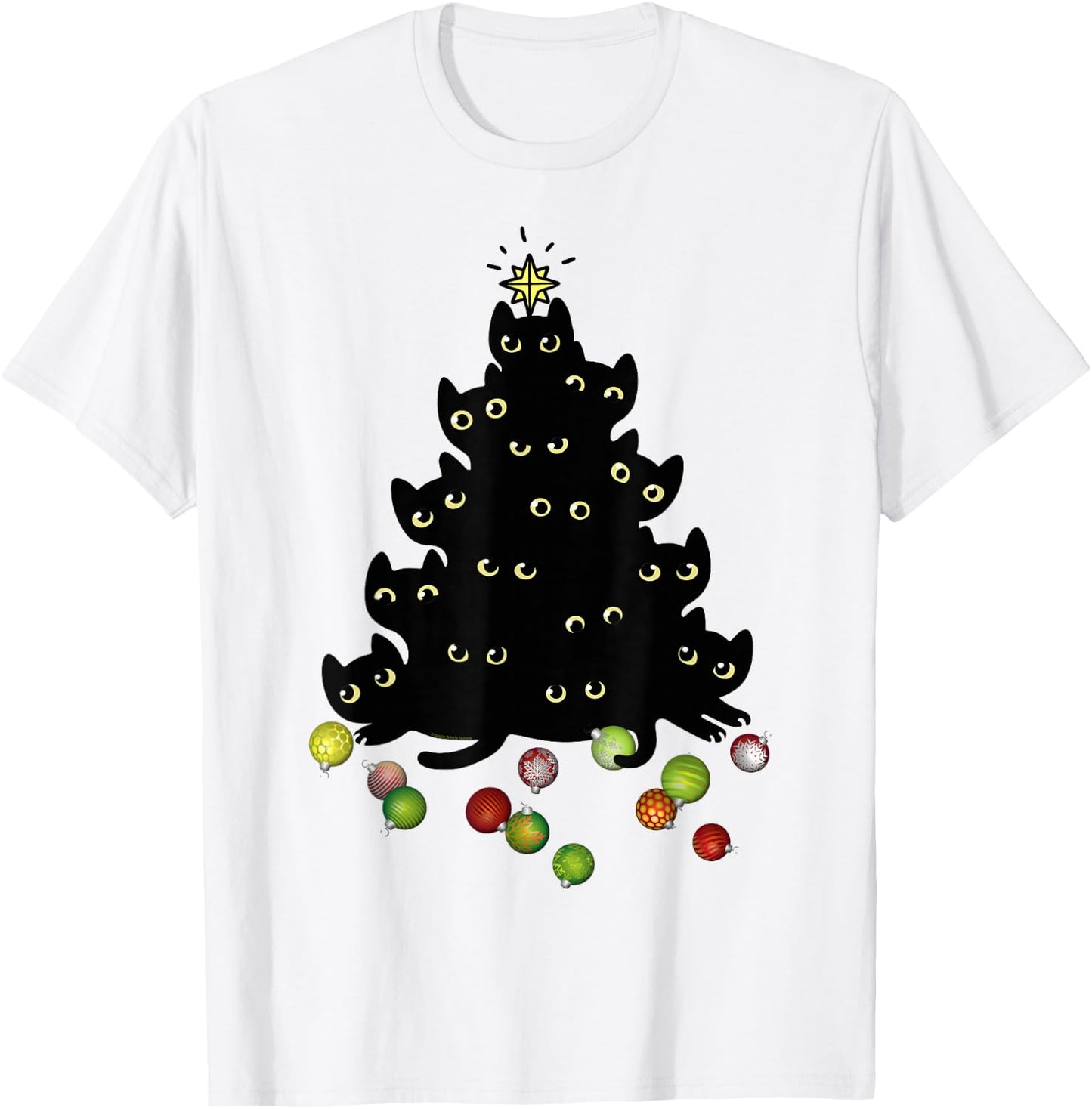 Cat Lovers Cute and Funny Holiday Tree Christmas T-Shirt - T-Shirt | White