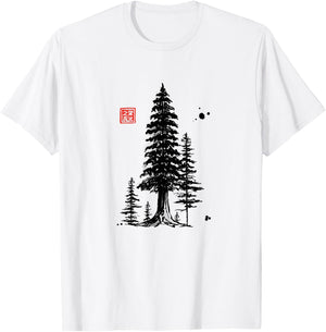 Redwood Trees Forest Sumi-e - Design T-Shirt - T-Shirt | White