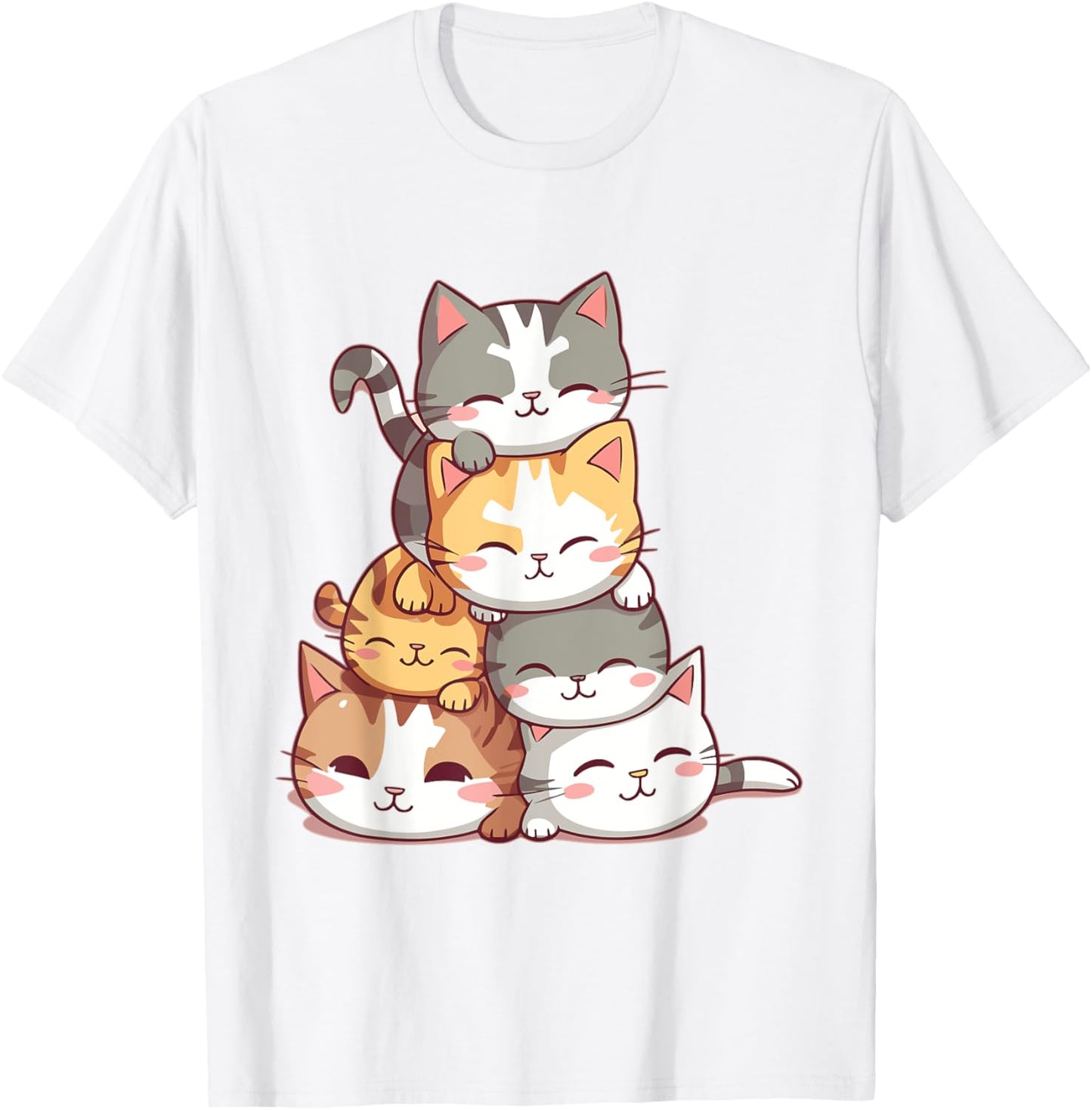 Cat Cute Kitty Pile Cats Anime Kawaii Neko Women Girls T-Shirt - T-Shirt | White