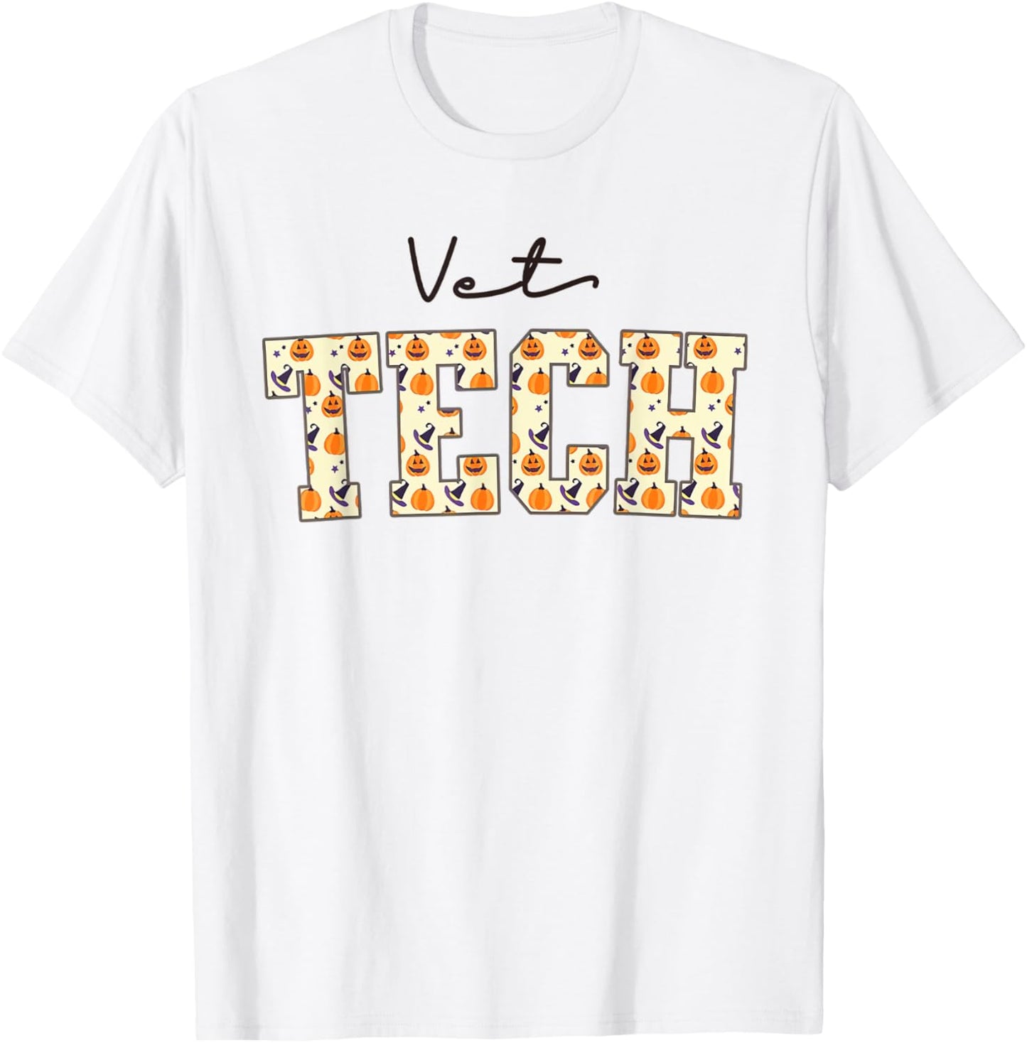 Vet Tech Halloween Fall Pumpkin Spooky Veterinary Technician T-Shirt - T-Shirt | White