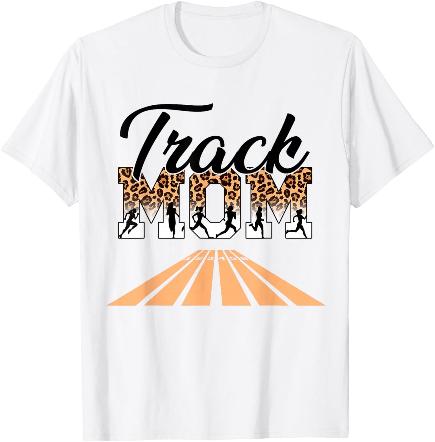 Leopard Messy Bun Track Funny Field Mom Mother's Day Running T-Shirt - T-Shirt | White