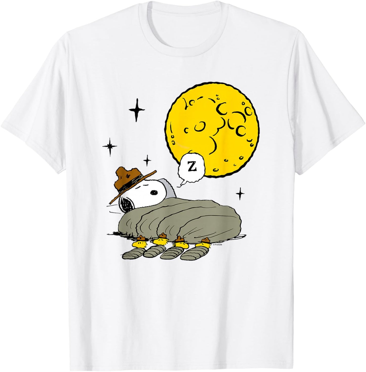 Peanuts - Snoopy Woodstock Nighttime Camping with Moon T-Shirt - T-Shirt | White