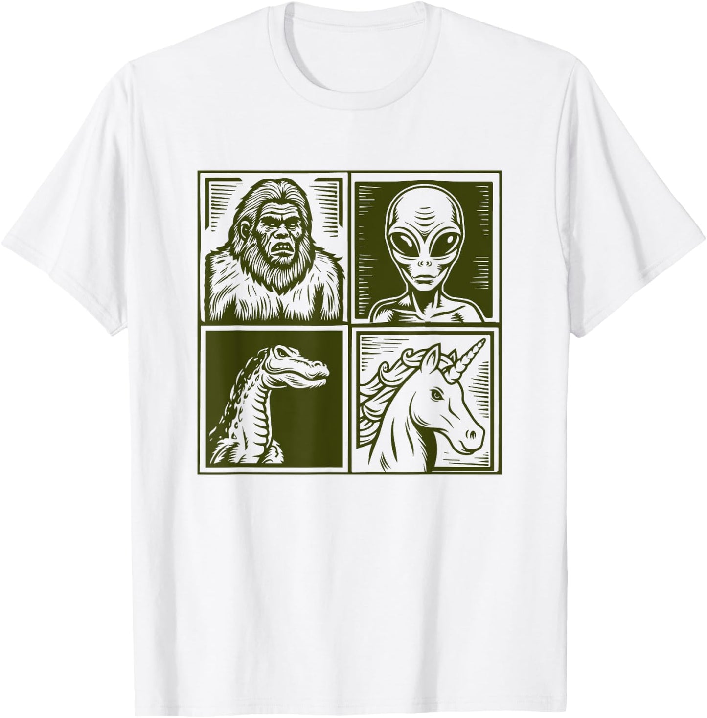 Cryptid Bigfoot Unicorn Alien Lock Ness Pop Art Style Art T-Shirt - T-Shirt | White