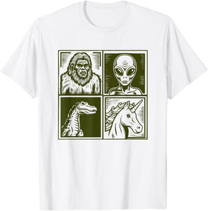 Cryptid Bigfoot Unicorn Alien Lock Ness Pop Art Style Art T-Shirt - T-Shirt | White