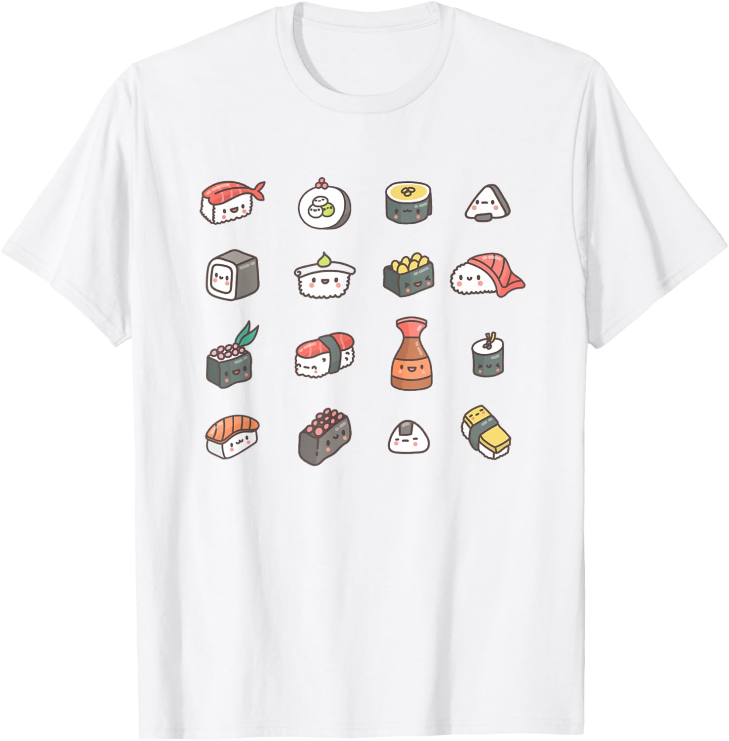 Kawaii Sushi Roll Anime T-Shirt - T-Shirt | White
