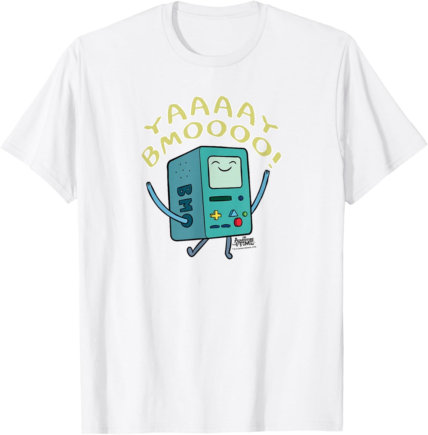 Cartoon Network Adventure Time Yay BMO -Adults , White, Small, Short Sleeve, Classic Fit T-Shirt - T-Shirt | White