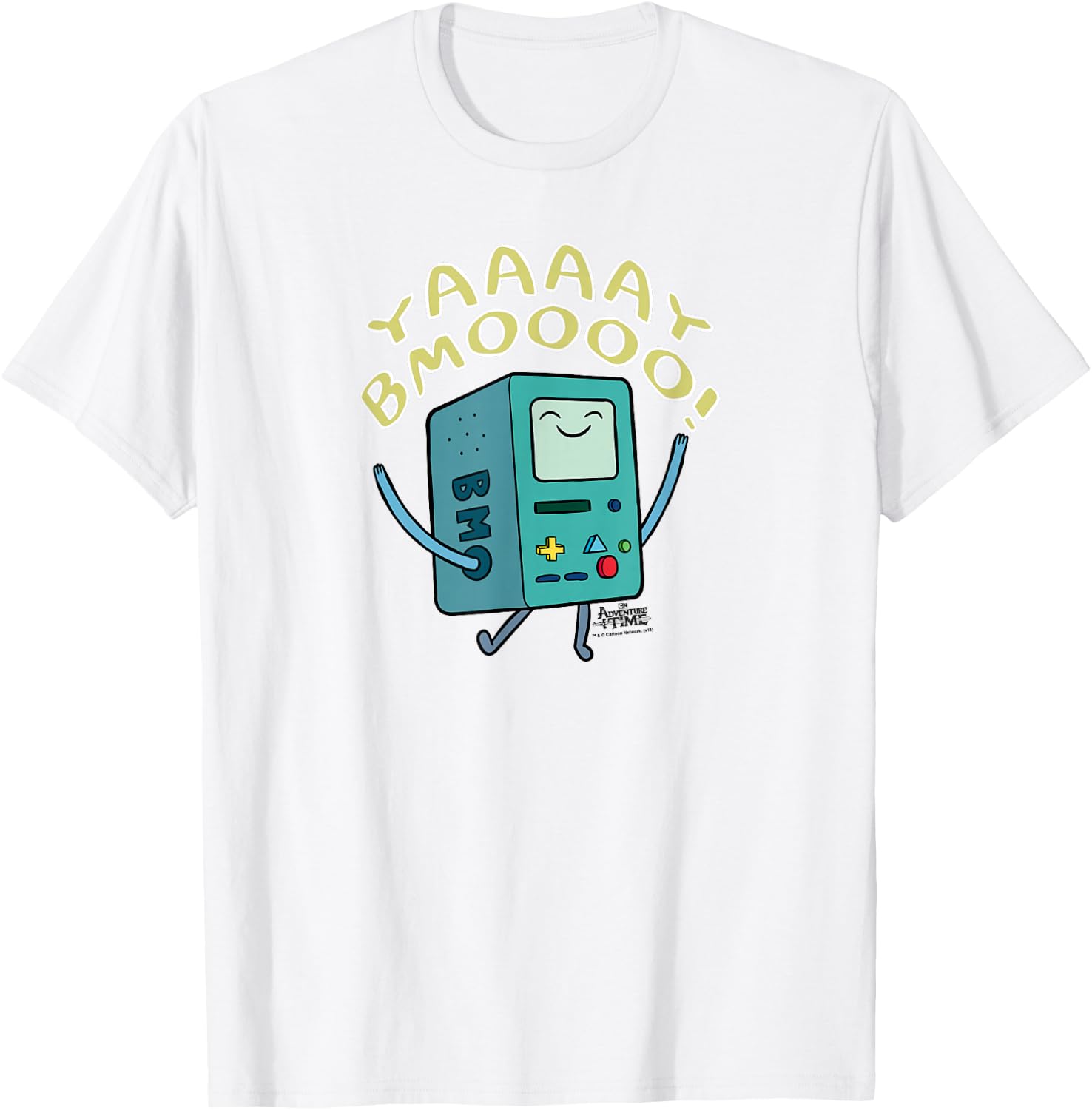 Cartoon Network Adventure Time Yay BMO -Adults , White, Small, Short Sleeve, Classic Fit T-Shirt - T-Shirt | White