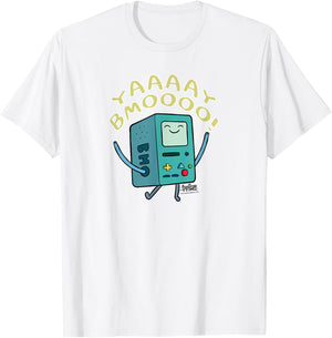 Cartoon Network Adventure Time Yay BMO -Adults , White, Small, Short Sleeve, Classic Fit T-Shirt - T-Shirt | White