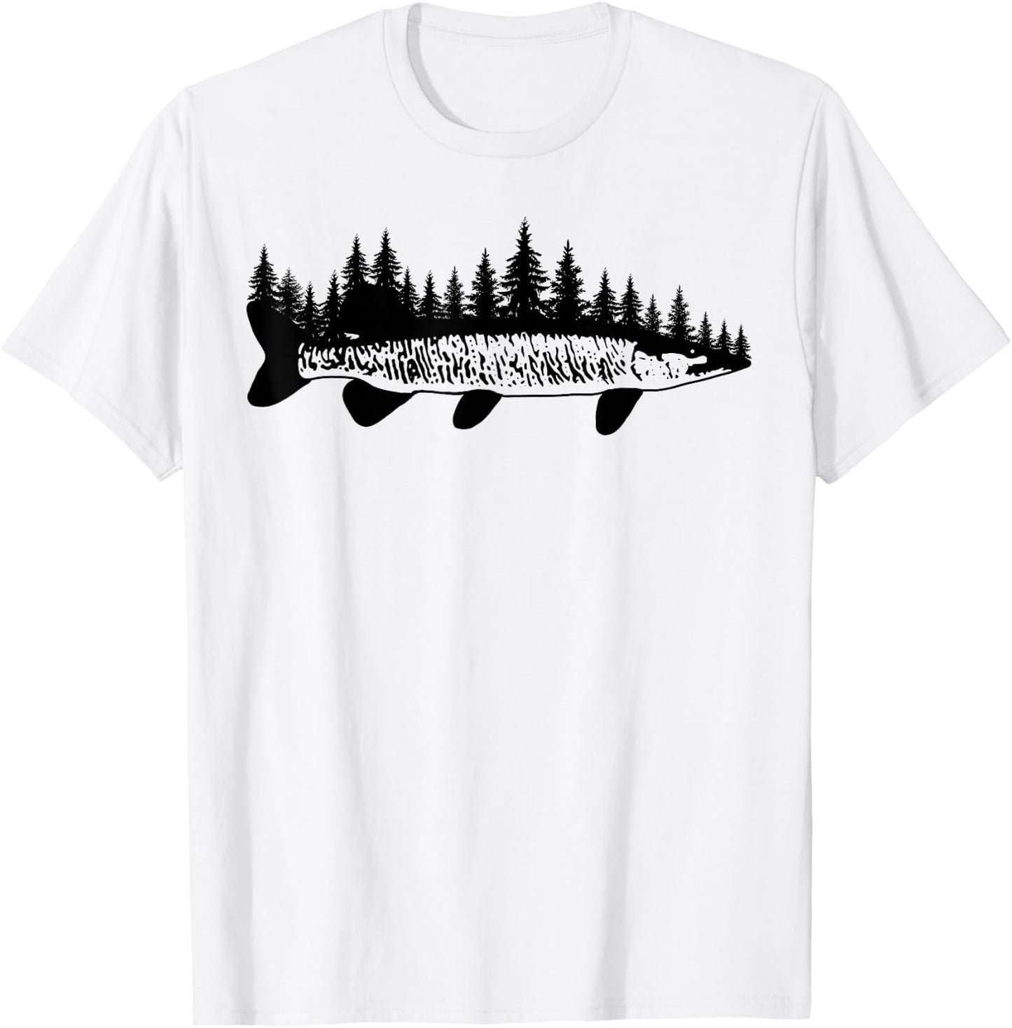 Tiger Musky Pine Forest Treeline - Outdoor Fishing Angler T-Shirt - T-Shirt | White