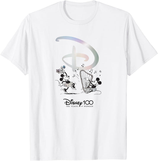 Disney 100 Anniversary Mickey and Minnie Dance Celebration Small T-Shirt - T-Shirt | White