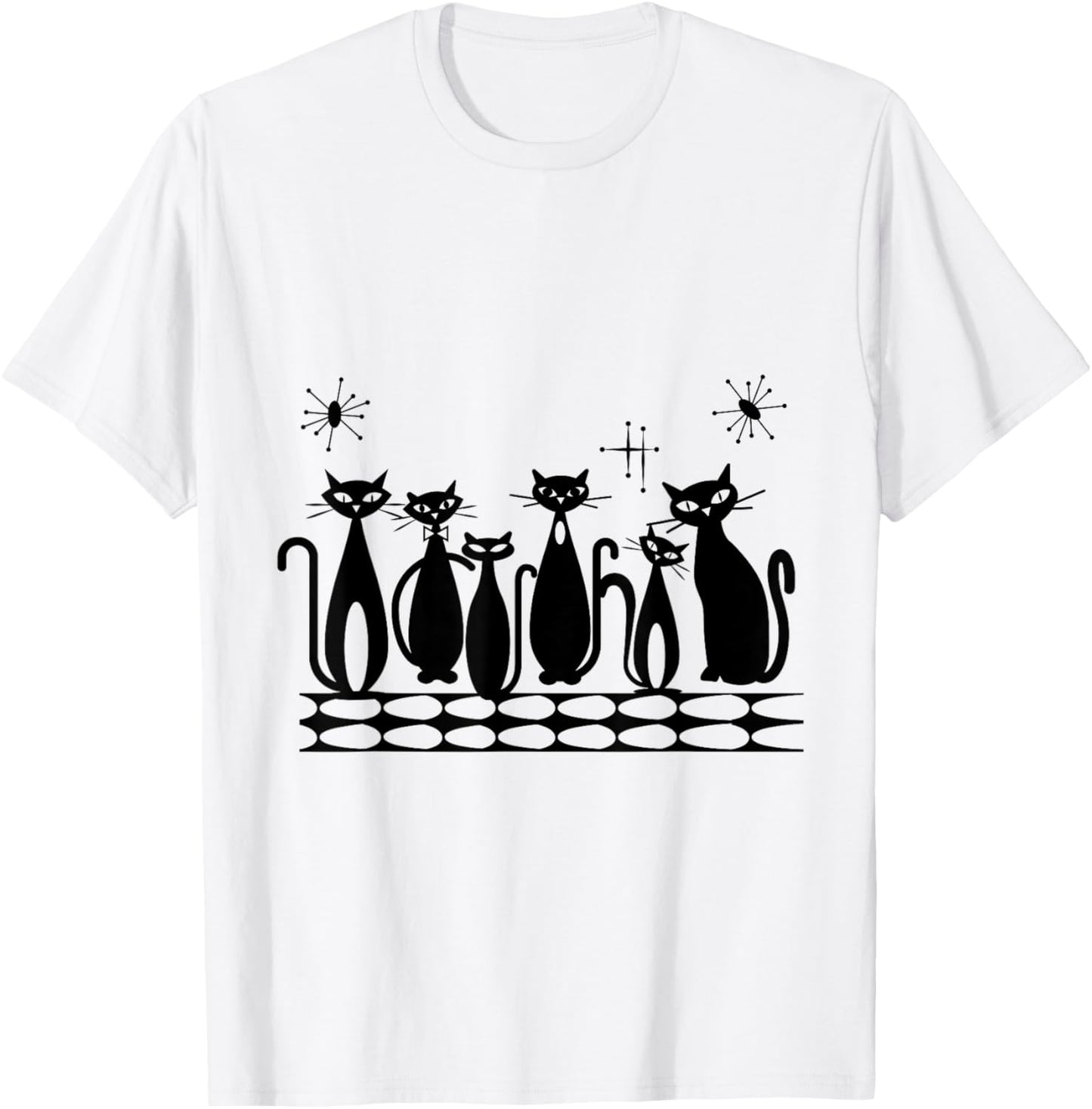 Atomic Cats Black Kitties MCM Retro T-Shirt - T-Shirt | White